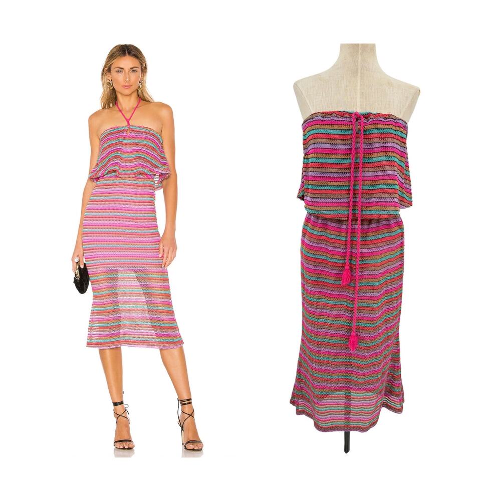 House of Harlow 1960 x Revolve Dries Halter Knit Midi Dress Stripe XL